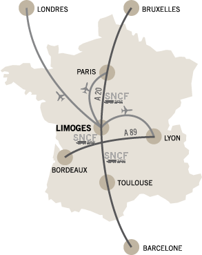 Limoges sur la carte de France